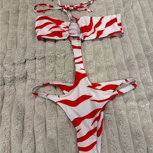 Sexy Red & White Zebra-Print Monokini